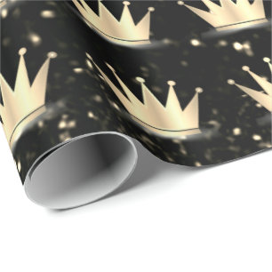 Papier Cadeau Parties scintillant de couronnes Black Sparkly Gol