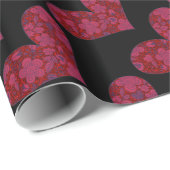 Papier Cadeau Parties scintillant de Doodle Floral Rouge & Noir (Coin rond)