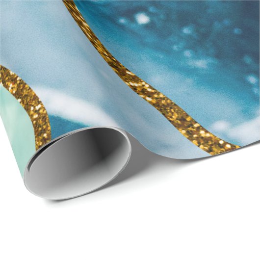 Papier Cadeau Parties scintillant de la géode d'âge bleu et or (Coin rond)