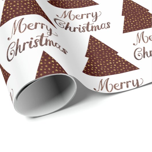 Papier Cadeau Parties scintillant de Maroon arbre de Noël - joye (Coin rond)