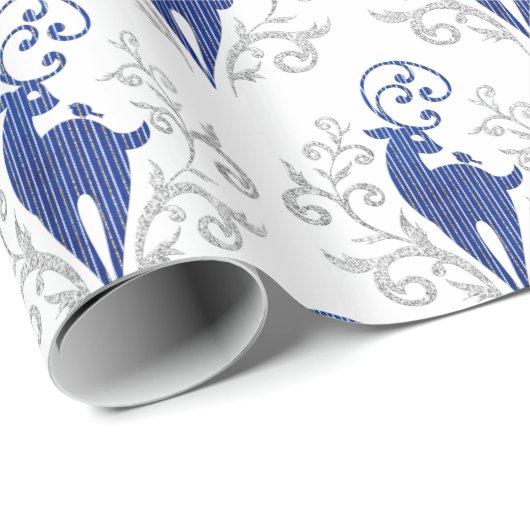 Papier Cadeau Parties scintillant de Noël Design de cerfs (Coin rond)