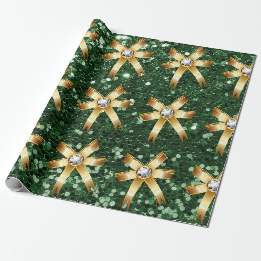 Papier Cadeau Parties scintillant Deep Green Faux Gold Diamant B (Déroulé)