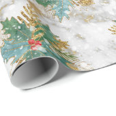 Papier Cadeau Parties scintillant d'étoiles dorées avec baies sa (Coin rond)