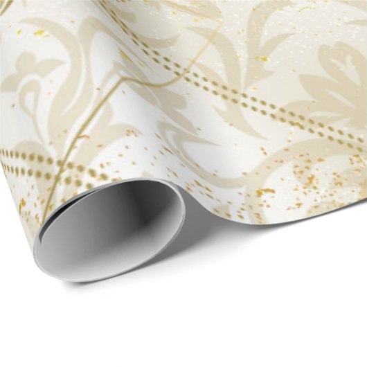 Papier Cadeau Parties scintillant d'or Damas Noël Noël Noël Noël (Coin rond)