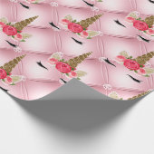 Papier Cadeau Parties scintillant d'or et rose Roses Unicorn fêt (Coin)