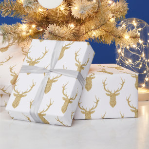 Papier Cadeau Parties scintillant d'or Faux Cerf de Noël