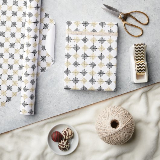 Papier Cadeau Parties scintillant d'or Festin Noël Snowflakes Mo (Artisanat)