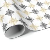 Papier Cadeau Parties scintillant d'or Festin Noël Snowflakes Mo (Coin rond)