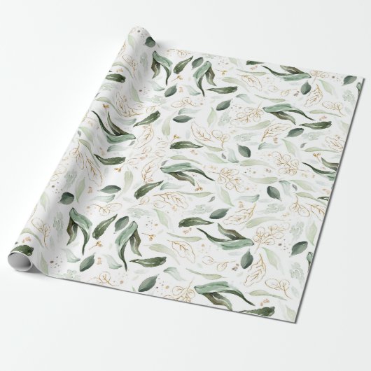 Papier Cadeau Parties scintillant d'or Feuille verdure Élégante (Déroulé)