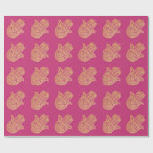 Papier Cadeau Parties scintillant d'or Hamsa Lucky Main fuchsia  (Plat)