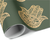 Papier Cadeau Parties scintillant d'or Hamsa Lucky Main Mysical (Coin rond)