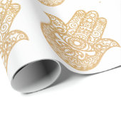 Papier Cadeau Parties scintillant d'or Hamsa Lucky Main Mysical  (Coin rond)