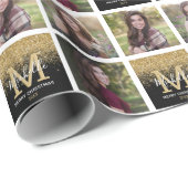Papier Cadeau Parties scintillant d'or Monogram Noël (Coin rond)