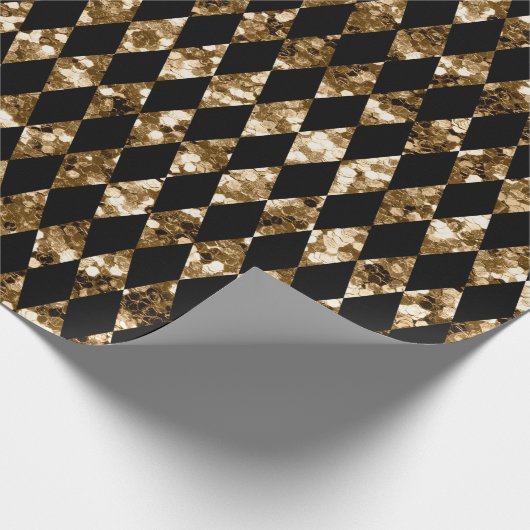Papier Cadeau Parties scintillant d'or Noir Arlequin Motif Noël (Coin)