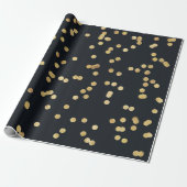 Papier Cadeau Parties scintillant d'or noir Motif de points jaun (Déroulé)