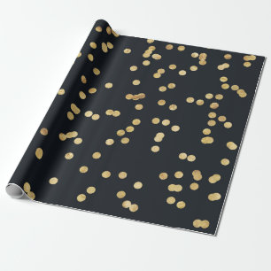 Papier Cadeau Parties scintillant d'or noir Motif de points jaun