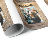 Papier Cadeau Parties scintillant d'or photo graduation ajouter  (Coin rond)