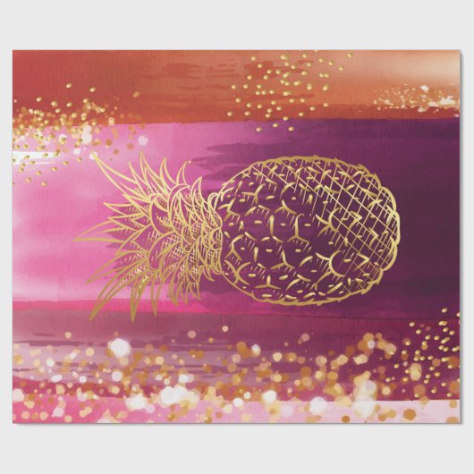 Papier Cadeau Parties scintillant d'or rose ananas (Plat)