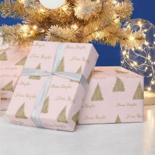 Papier Cadeau Parties scintillant d'or rose pâle brillant arbres