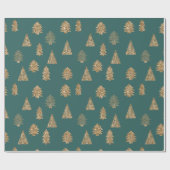 Papier Cadeau Parties scintillant d'or vert glam arbres de Noël (Plat)