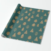 Papier Cadeau Parties scintillant d'or vert glam arbres de Noël (Déroulé)