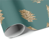 Papier Cadeau Parties scintillant d'or vert glam arbres de Noël (Coin rond)