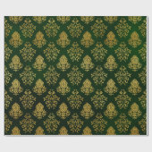 Papier Cadeau Parties scintillant d'or vert Noël Damask Ornament (Plat)
