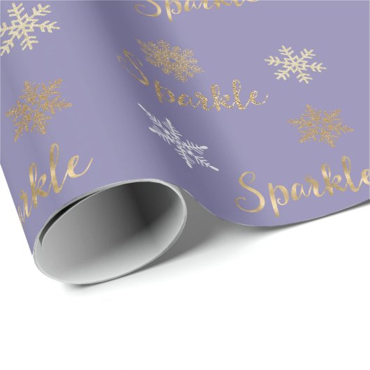 Papier Cadeau Parties scintillant d'or violet Sparkies Snowflake (Coin rond)