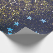 Papier Cadeau Parties scintillant dorée et étoiles bleues scinti (Coin)