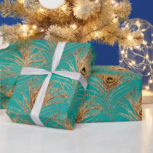 Papier Cadeau Parties scintillant élégante Peacock Feathers Moti (Vacances)