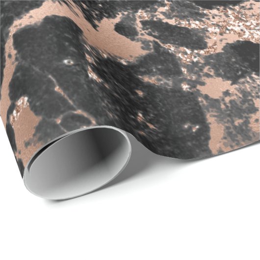 Papier Cadeau Parties scintillant en marbre noir rose or (Coin rond)