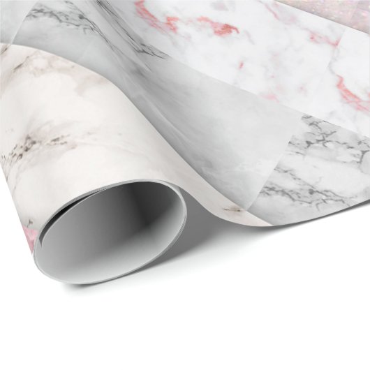 Papier Cadeau Parties scintillant en marbre rose glam scintillan (Coin rond)