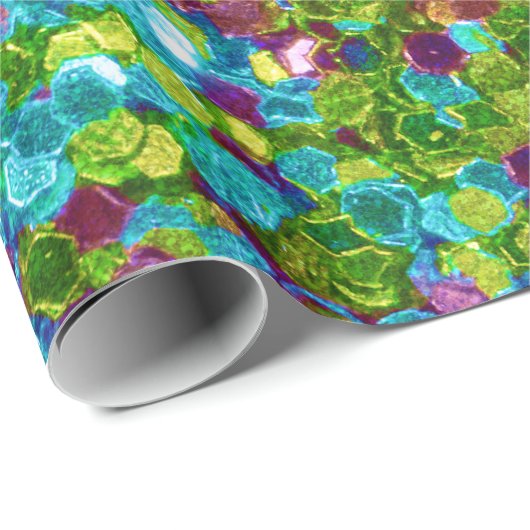 Papier Cadeau Parties scintillant en mosaïque colorée (Coin rond)