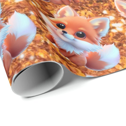 Papier Cadeau Parties scintillant en or motif pour bébé renard (Coin rond)