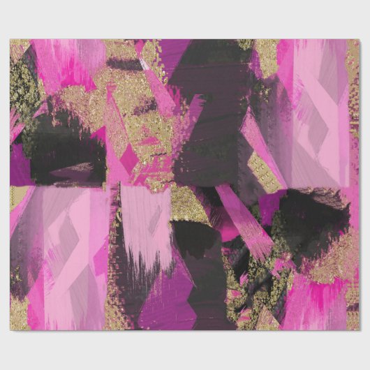 Papier Cadeau Parties scintillant en or noir rose Brush moderne (Plat)