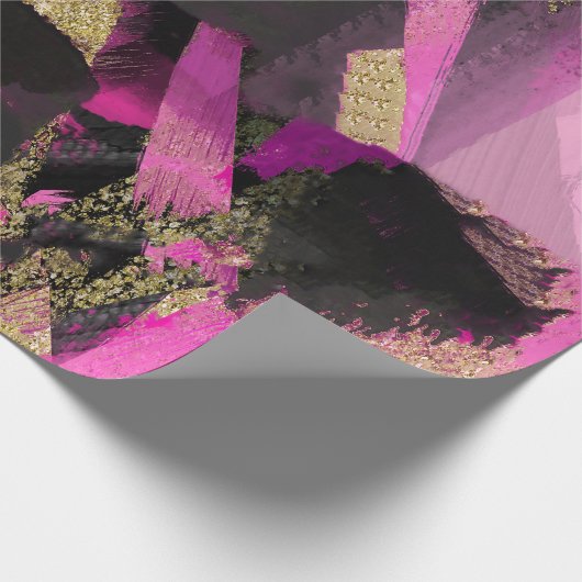 Papier Cadeau Parties scintillant en or noir rose Brush moderne  (Coin)