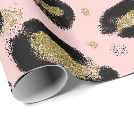 Papier Cadeau Parties scintillant en or rose et Cheetah léopard (Coin rond)