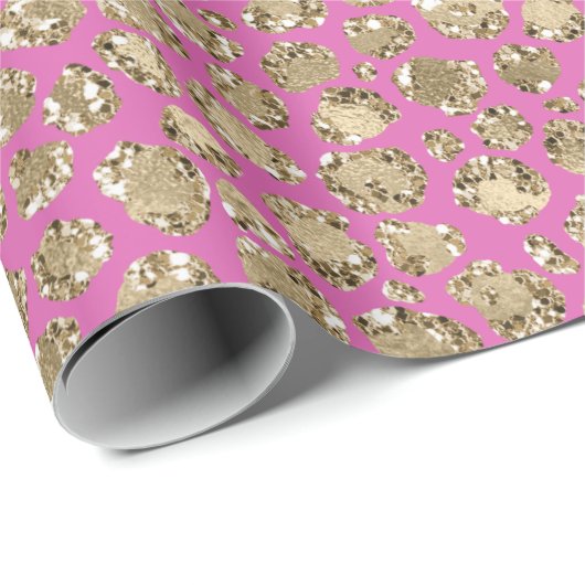 Papier Cadeau Parties scintillant en or rose léopard (Coin rond)