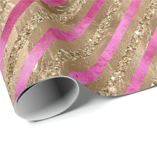 Papier Cadeau Parties scintillant en verre d'or Fille en rayures (Coin rond)