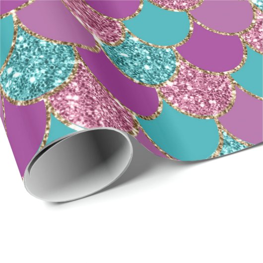 Papier Cadeau Parties scintillant Faux pèse-sirène motif (Coin rond)