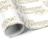 Papier Cadeau Parties scintillant flamboyante 50e Mariage Motif  (Coin rond)