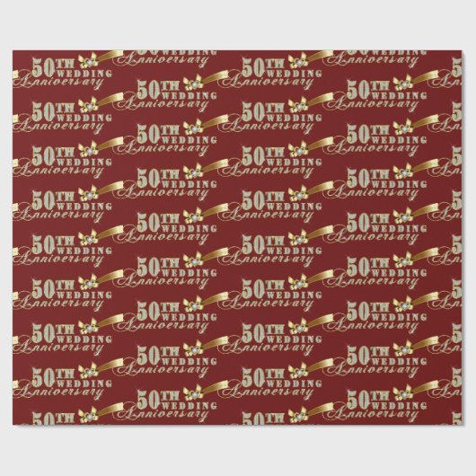 Papier Cadeau Parties scintillant flamboyante 50e Mariage Motif (Plat)