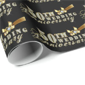 Papier Cadeau Parties scintillant flamboyante 50e Mariage Motif  (Coin rond)