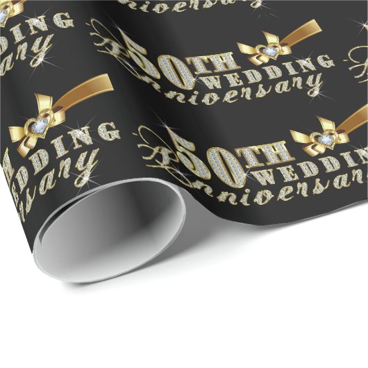 Papier Cadeau Parties scintillant flamboyante 50e Mariage Motif  (Coin rond)