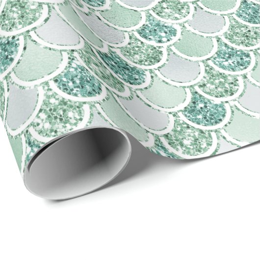 Papier Cadeau Parties scintillant Girly Mint Pearl Mermaid (Coin rond)