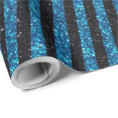 Papier Cadeau Parties scintillant moderne bleu noir rayures Moti (Coin rond)