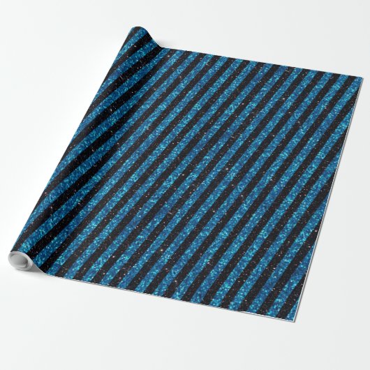 Papier Cadeau Parties scintillant moderne bleu noir rayures Moti (Déroulé)