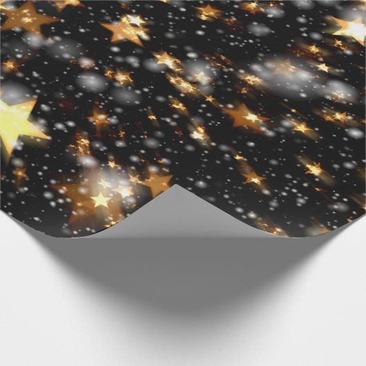 Papier Cadeau Parties scintillant noir et or Étoiles Noël (Coin)