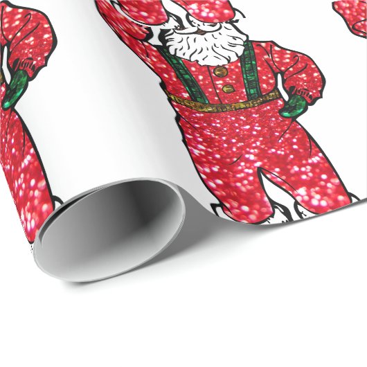 Papier Cadeau parties scintillant noir santa claus (Coin rond)