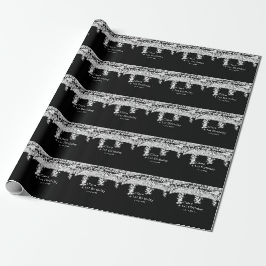 Papier Cadeau Parties scintillant noire en argent ajouter le nom (Déroulé)
